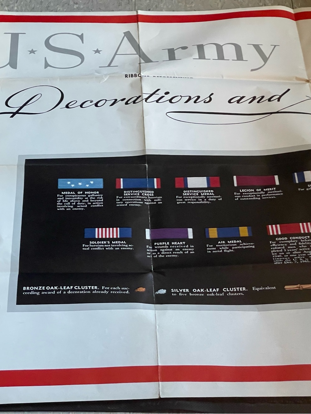 1943 NewsMap Army Decorations and Ribbons Poster Military Ribbon Chart